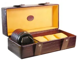 Underwood (London) - 3-unit Watch Storage Case w Single Rotogalbe Watch Winder in Brown Croco