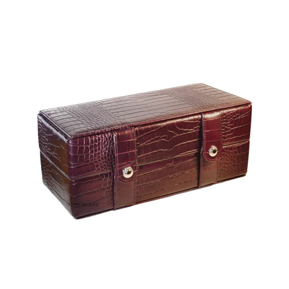 Underwood (London) - 3-unit Watch Storage Case w Single Rotogalbe Watch Winder in Brown Croco