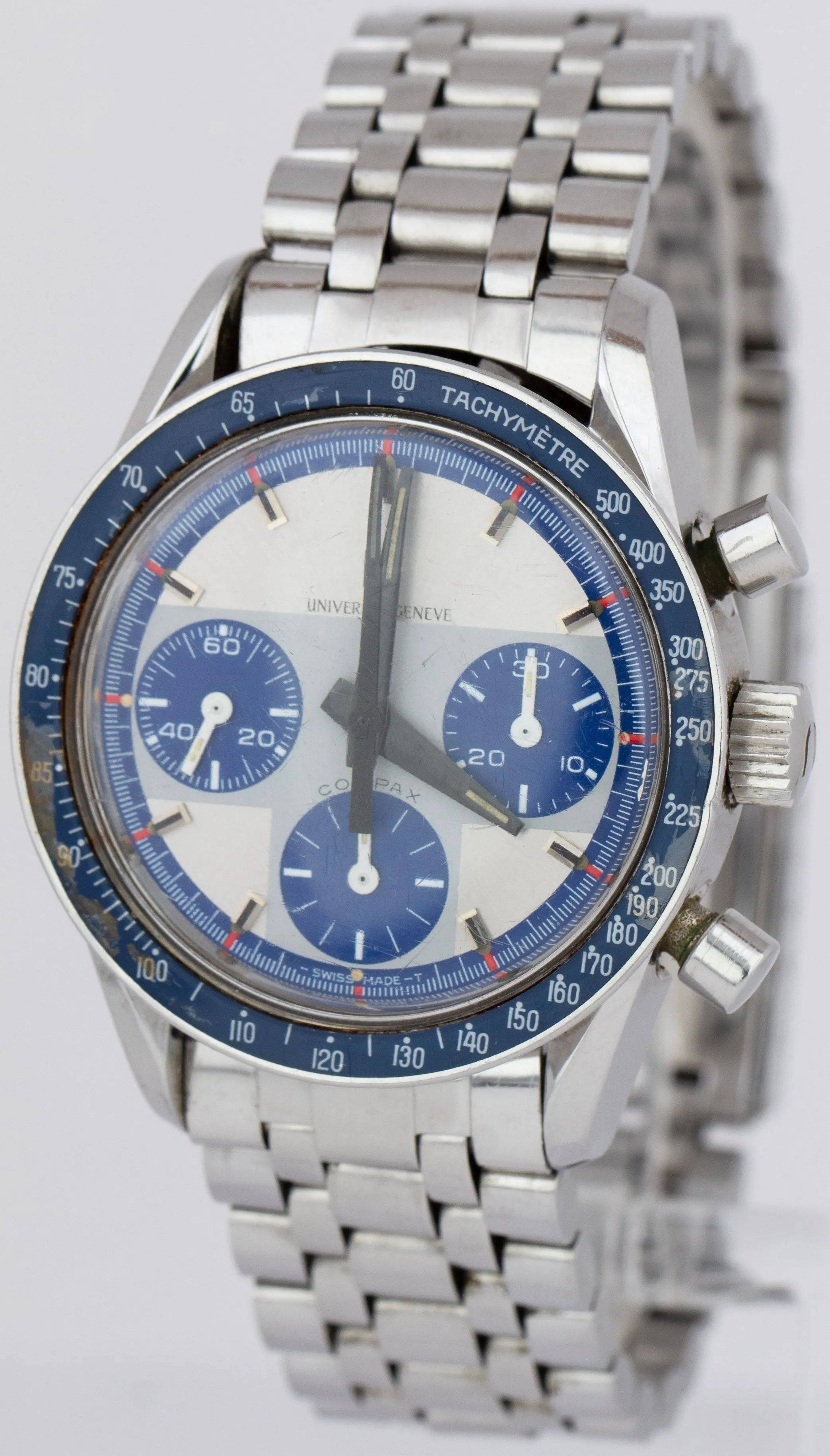 Universal Geneve Compax Nina Rindt Blue Stainless Steel 36mm Watch 885.107