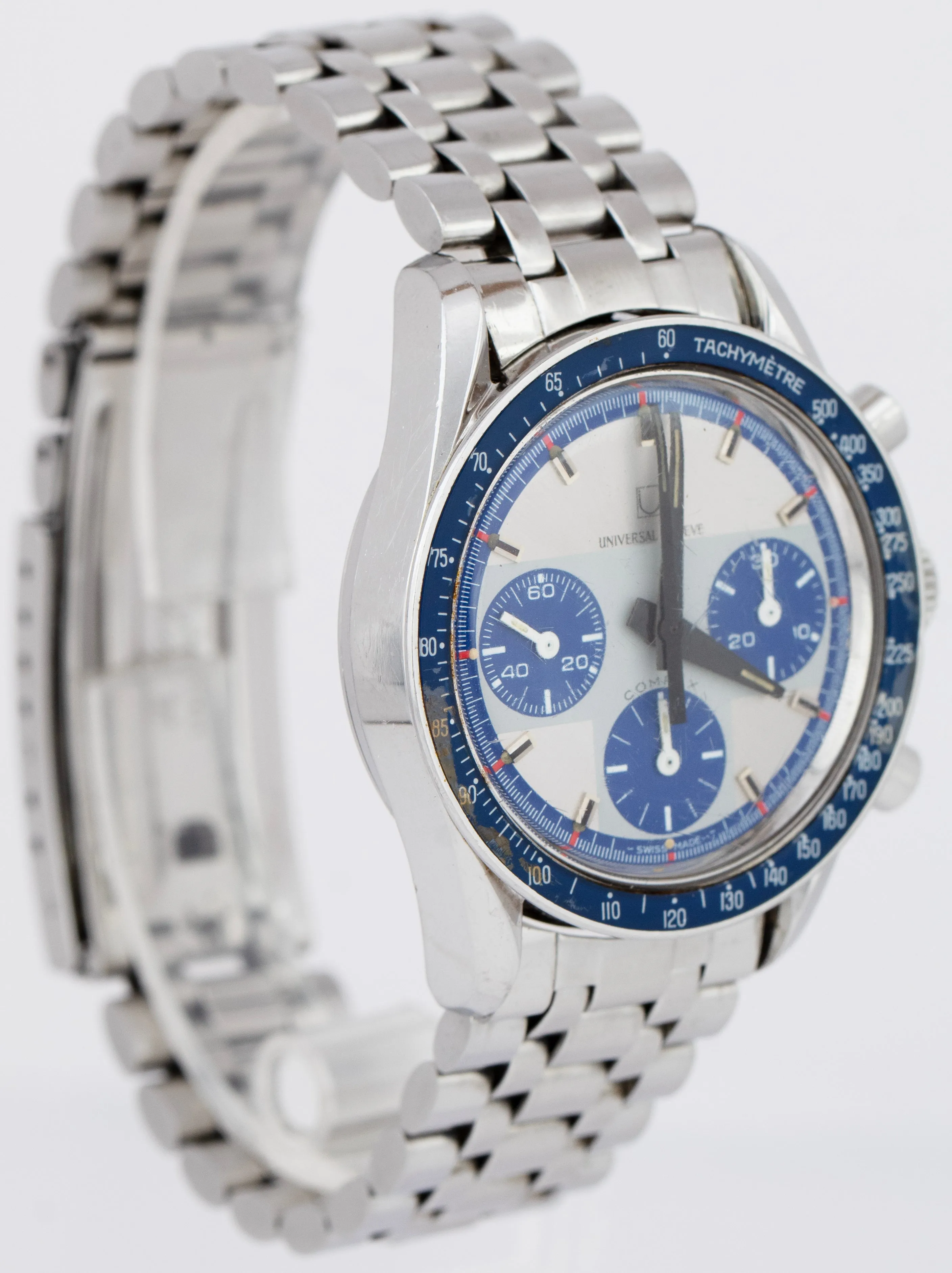 Universal Geneve Compax Nina Rindt Blue Stainless Steel 36mm Watch 885.107