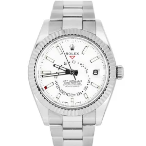 UNPOL. Rolex Sky-Dweller Stainless Steel 18k Fluted White 42mm 326934 Watch