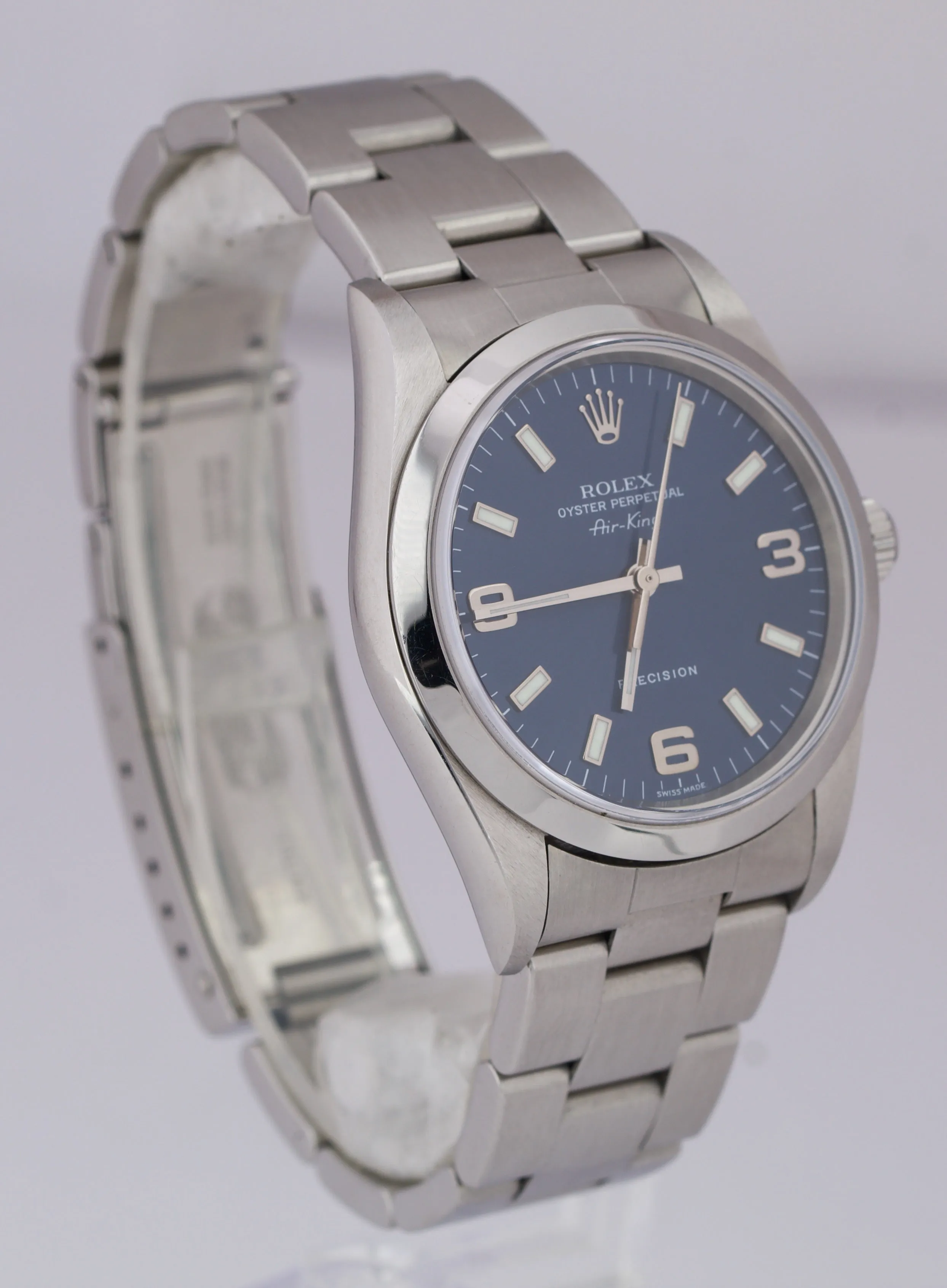 UNPOLISHED Rolex Air-King Oyster Perpetual Steel Blue 3-6-9 14000M 34mm Watch