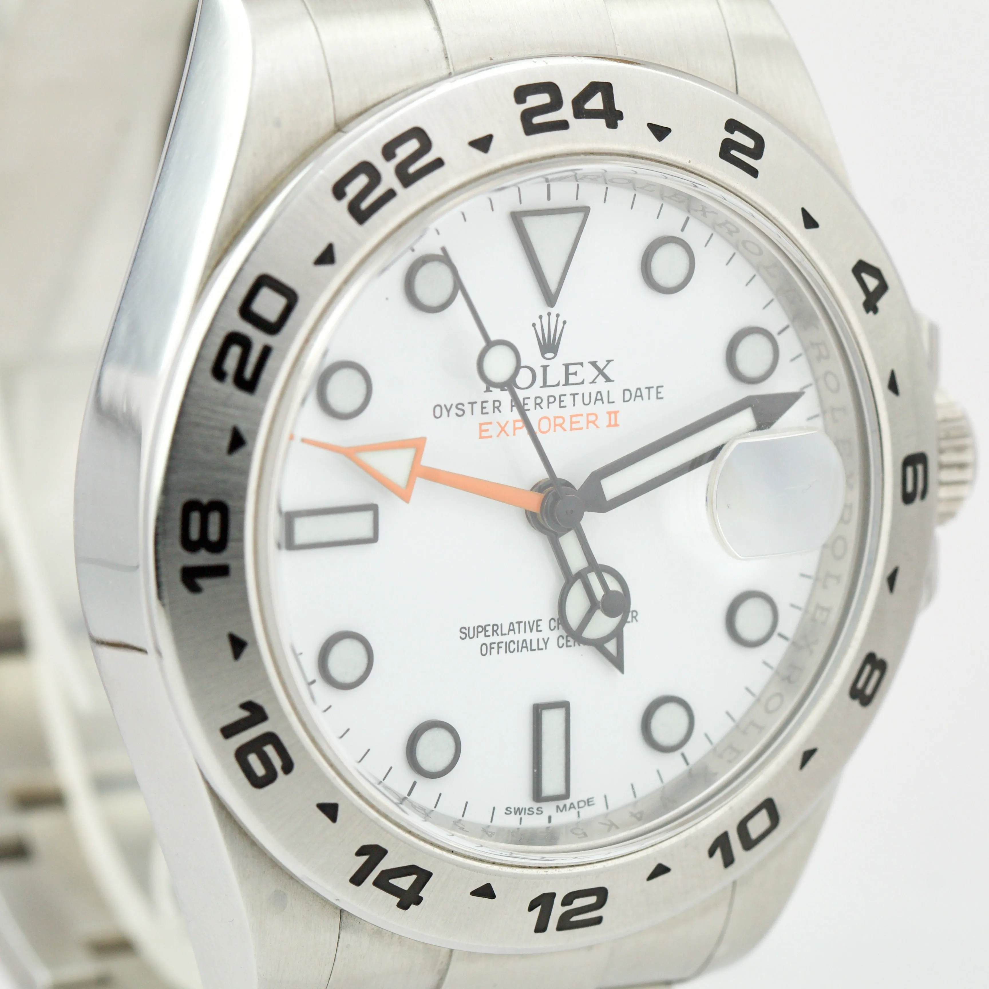 UNPOLISHED Rolex Explorer II Polar White Orange Steel 42mm GMT Date Watch 216570