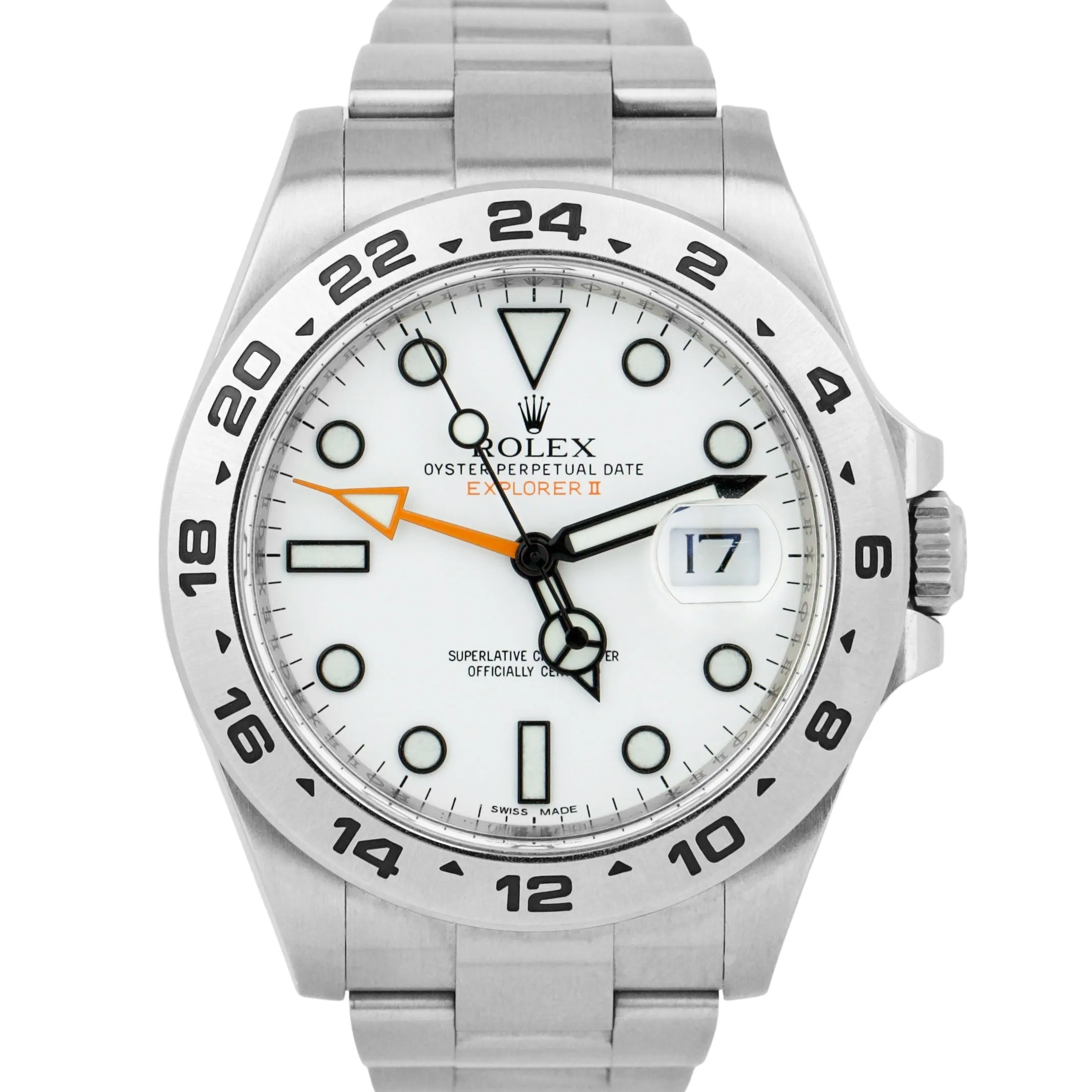 UNPOLISHED Rolex Explorer II Polar White Orange Steel 42mm GMT Date Watch 216570