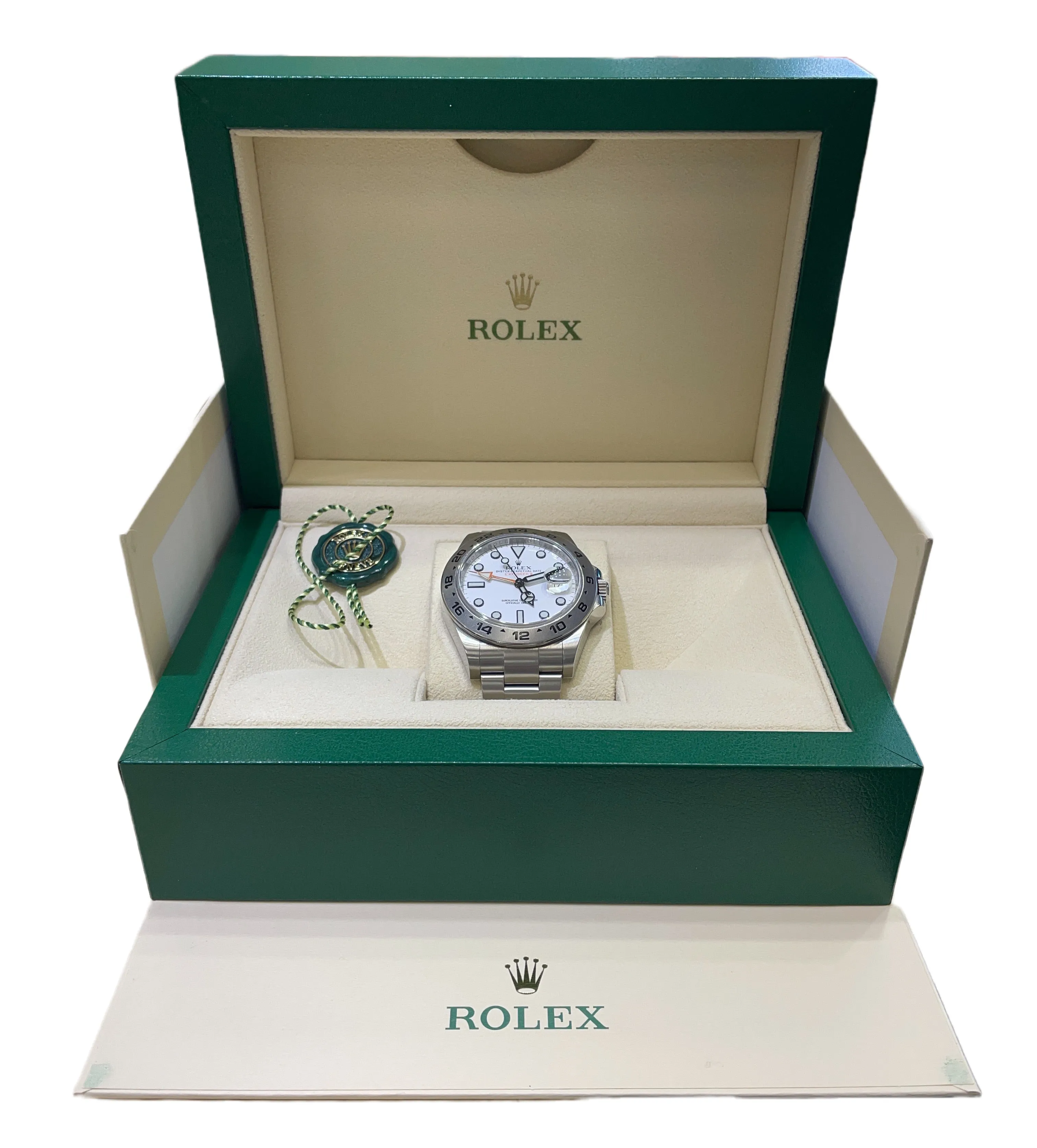 UNPOLISHED Rolex Explorer II Polar White Orange Steel 42mm GMT Date Watch 216570