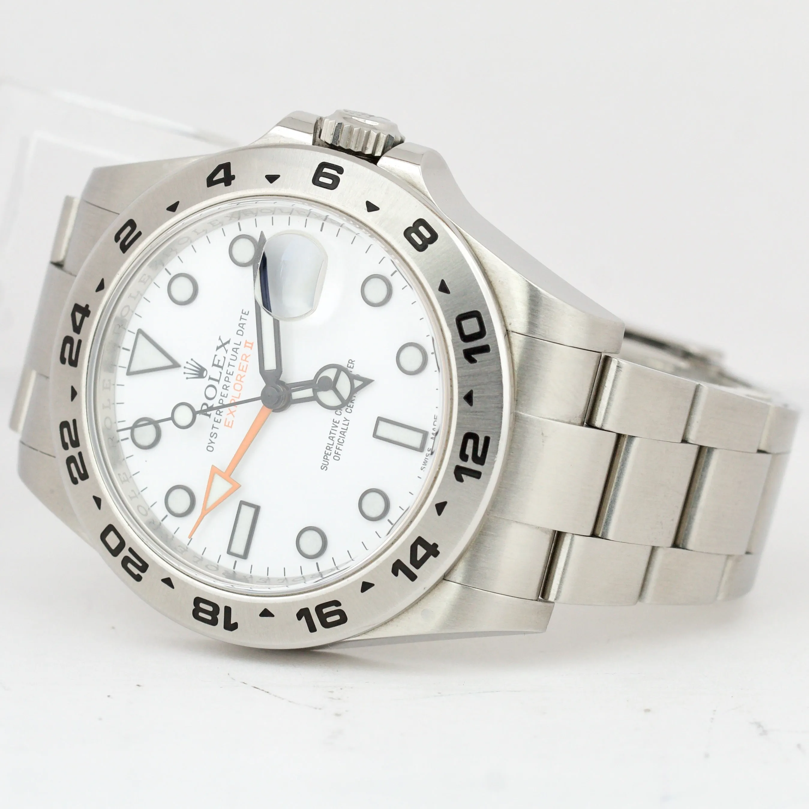 UNPOLISHED Rolex Explorer II Polar White Orange Steel 42mm GMT Date Watch 216570