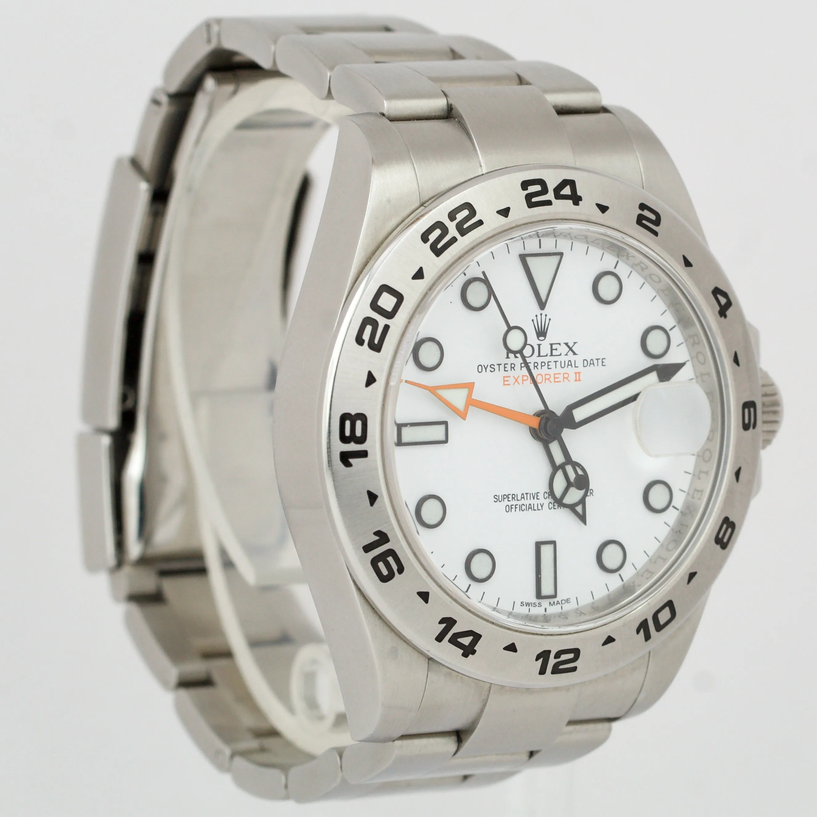 UNPOLISHED Rolex Explorer II Polar White Orange Steel 42mm GMT Date Watch 216570