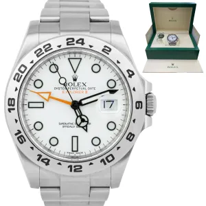UNPOLISHED Rolex Explorer II Polar White Orange Steel 42mm GMT Date Watch 216570