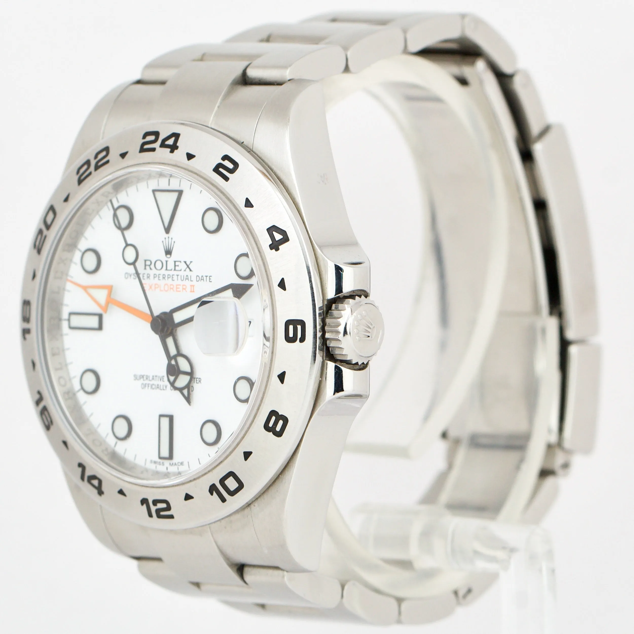 UNPOLISHED Rolex Explorer II Polar White Orange Steel 42mm GMT Date Watch 216570