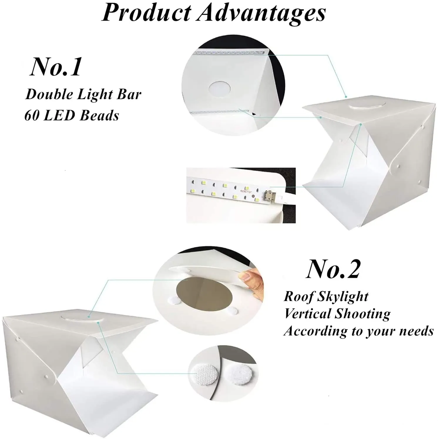 WANBY Photo Studio Tent Mini Foldable Photography Studio Portable Light Box Kit with LED Light Tent Adjustable Brightness 2 LED Lights and 4pcs Color Background（30 X 30 X 30cm）