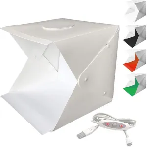 WANBY Photo Studio Tent Mini Foldable Photography Studio Portable Light Box Kit with LED Light Tent Adjustable Brightness 2 LED Lights and 4pcs Color Background（30 X 30 X 30cm）