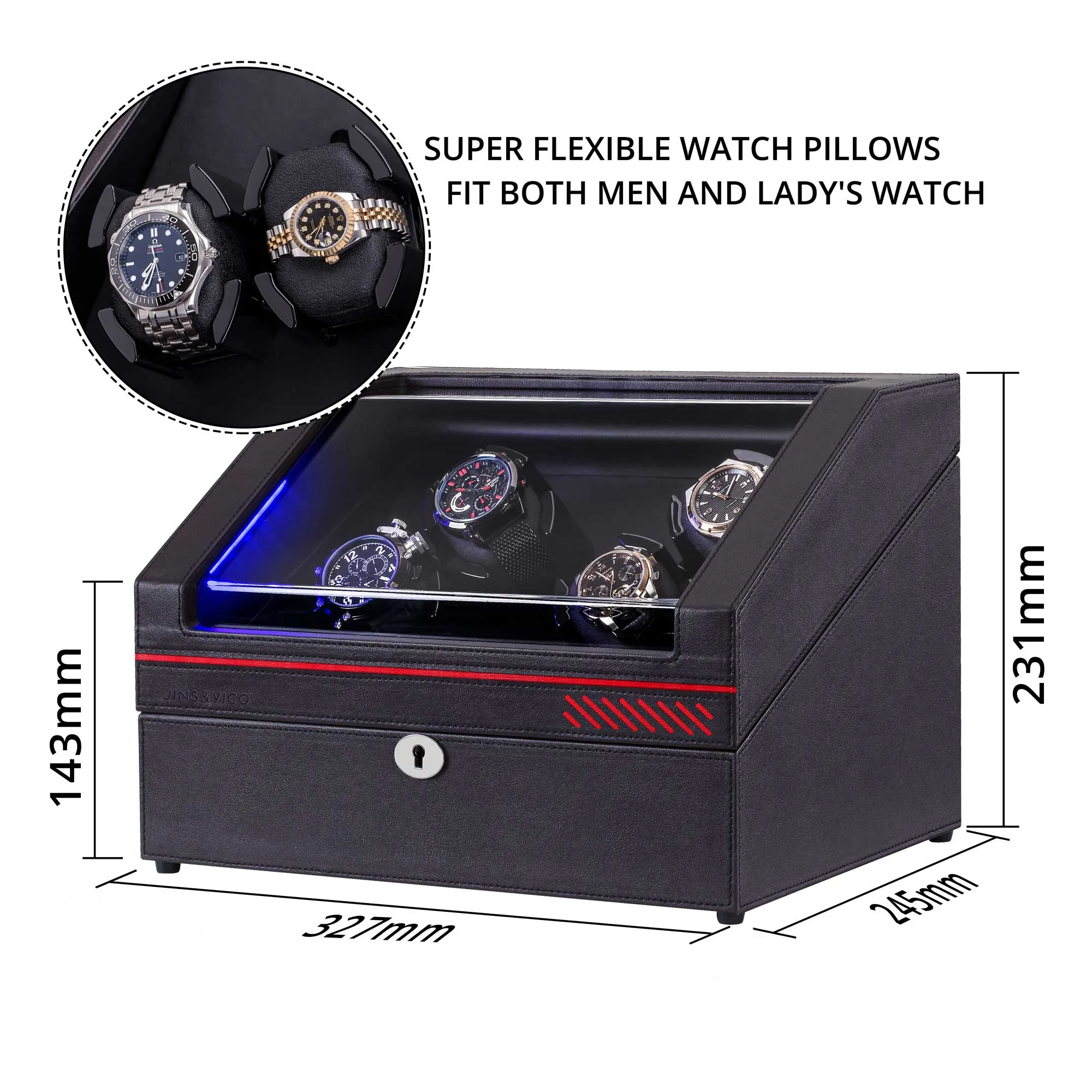 Watch Winder 4 Winders 4 Storages in Dark Coffee Leather, JINS&VICO
