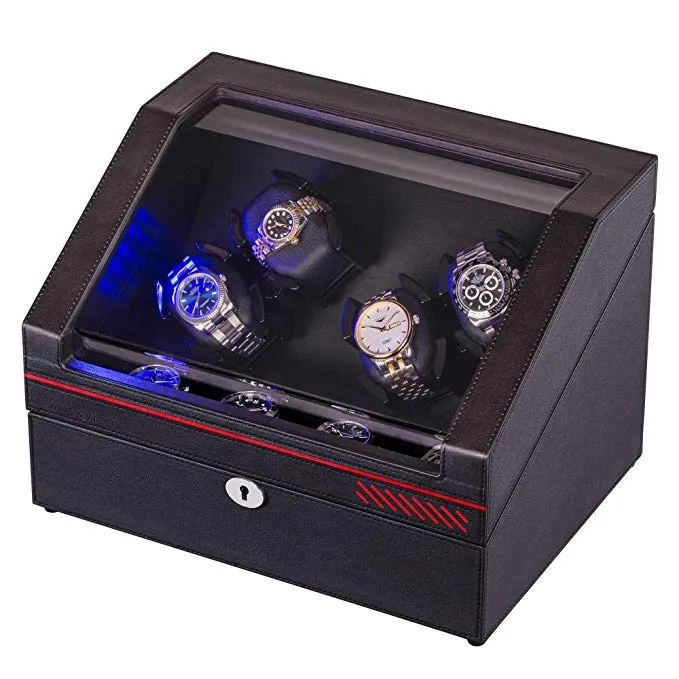 Watch Winder 4 Winders 4 Storages in Dark Coffee Leather, JINS&VICO