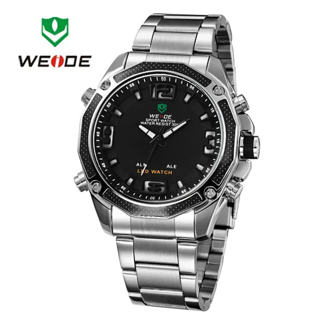 WEIDE Men Military Army Watch Analog LED Digital Stainless Steel Multifunction Quartz Sports Watch Men's Wristwatches