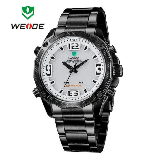 WEIDE Men Military Army Watch Analog LED Digital Stainless Steel Multifunction Quartz Sports Watch Men's Wristwatches