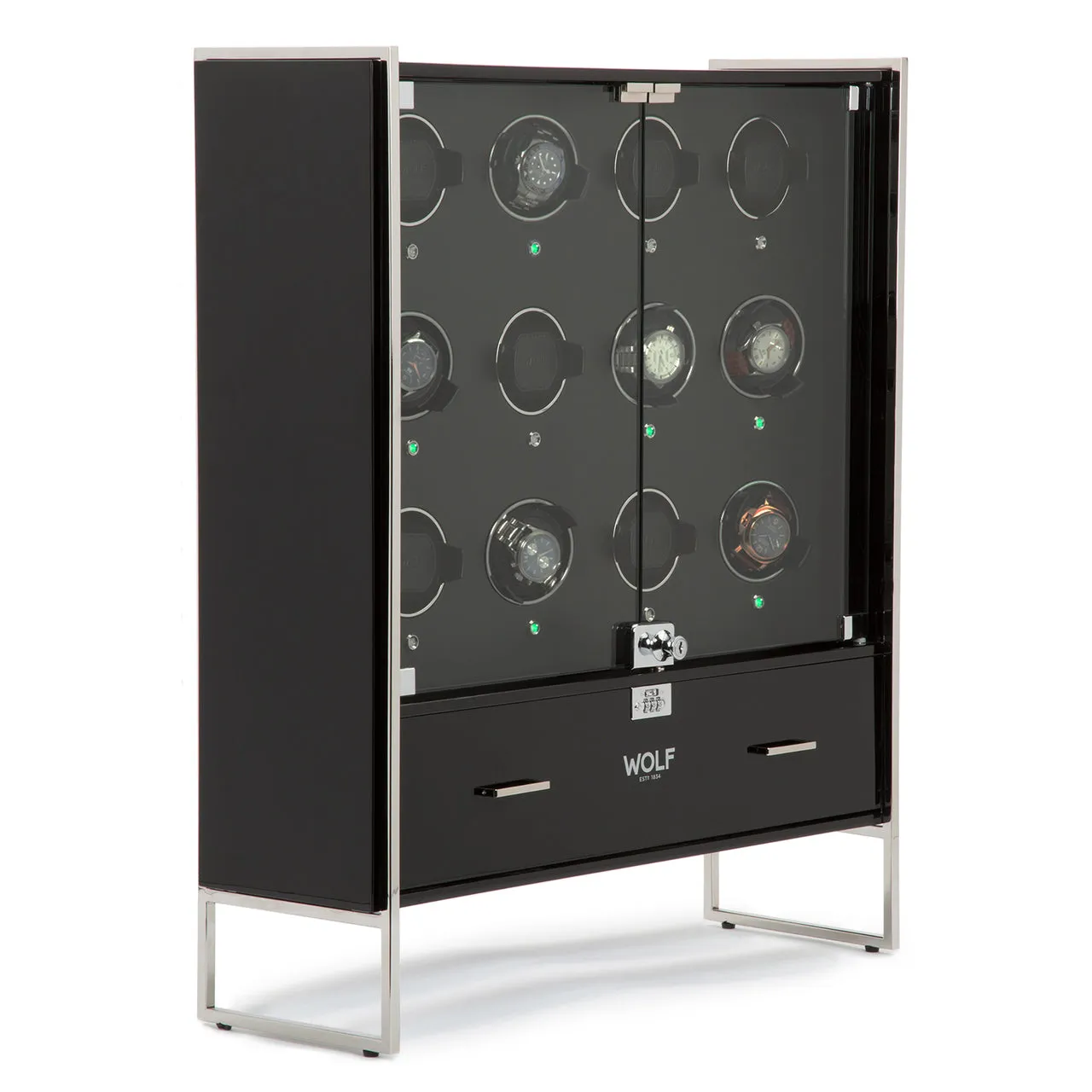WOLF 1834 - REGENT - 12 Piece Cabinet Winder (Piano Black/Matte Black)
