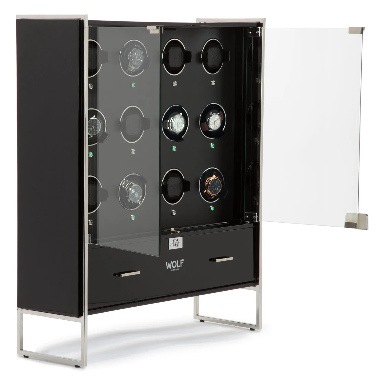 WOLF 1834 - REGENT - 12 Piece Cabinet Winder (Piano Black/Matte Black)