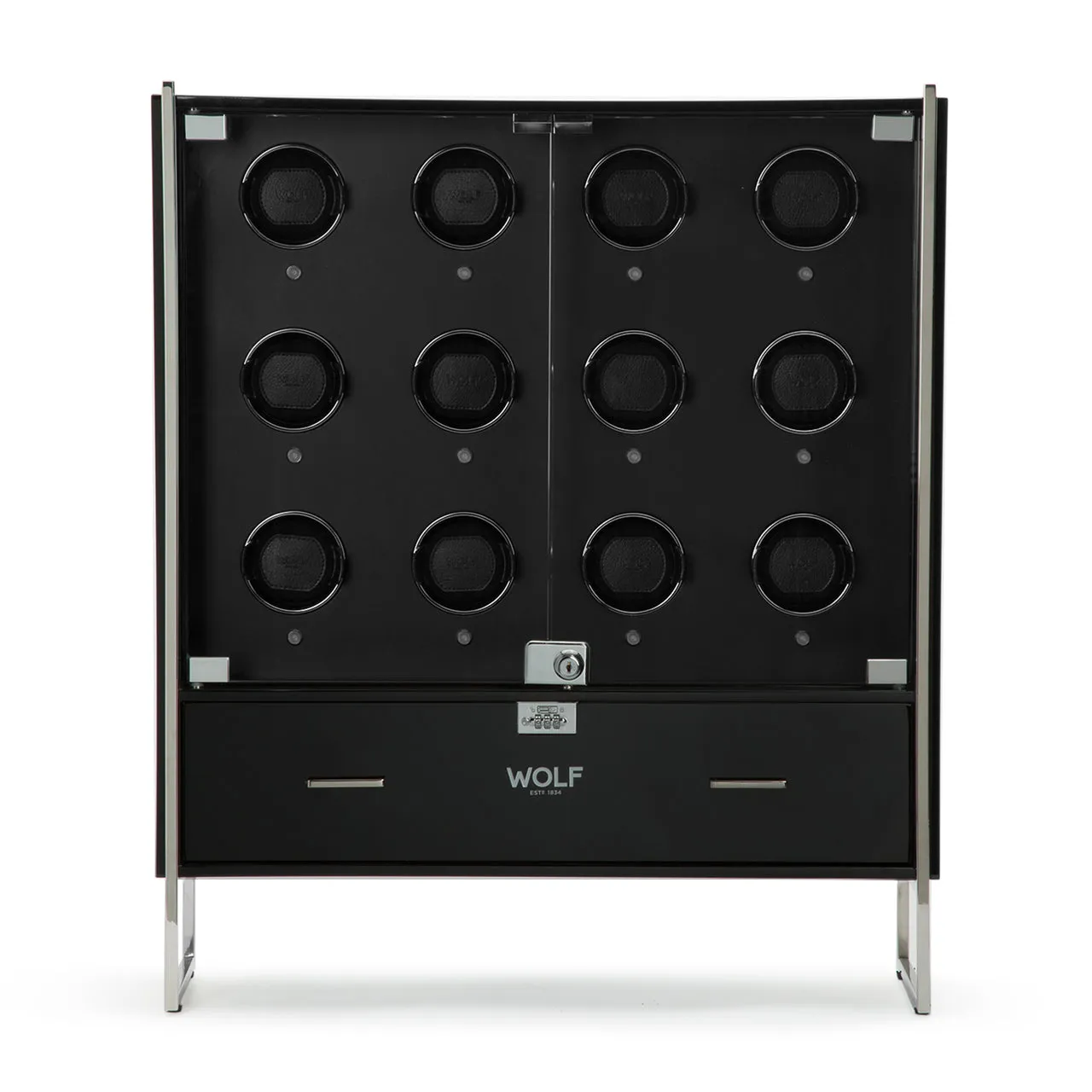 WOLF 1834 - REGENT - 12 Piece Cabinet Winder (Piano Black/Matte Black)