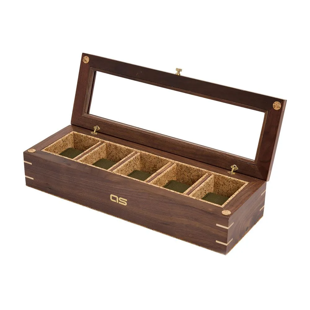 WOLF Analog/Shift Flatiron II 5 Piece Watch Box - Walnut