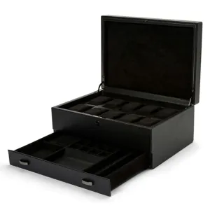 Wolf British Racing 10 Piece Watch Box With Storage - Black
