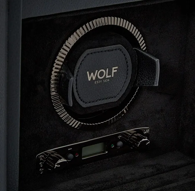 WOLF British Racing Single Watch Winder with Storage in Black