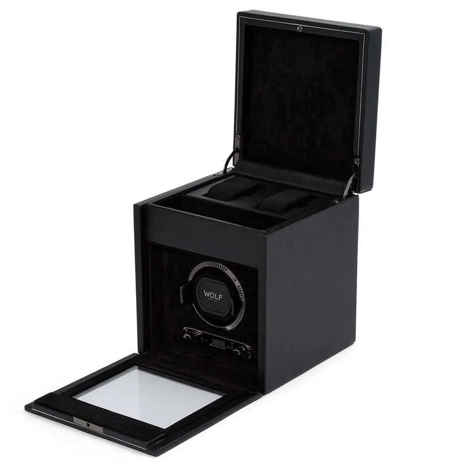 WOLF British Racing Single Watch Winder with Storage in Black