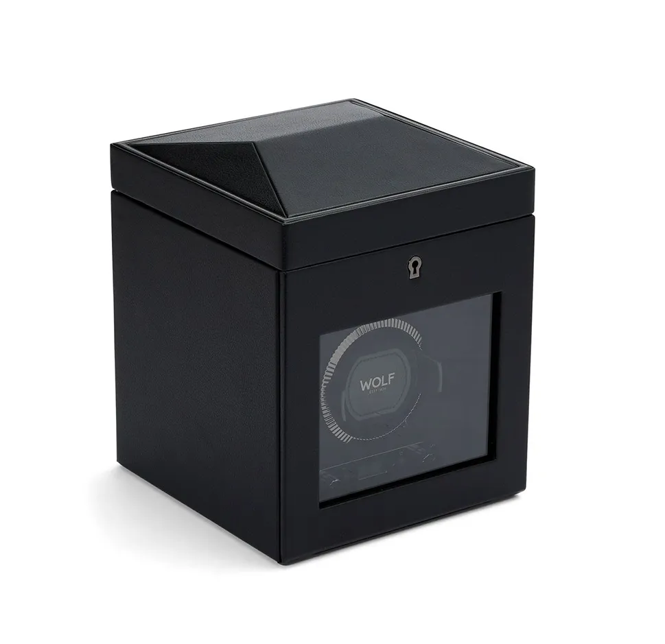 WOLF British Racing Single Watch Winder with Storage in Black