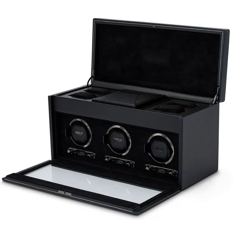 WOLF British Racing Triple Watch Winder with Storage in Black