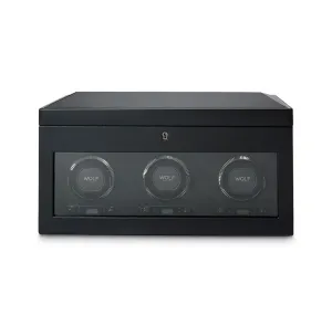 WOLF British Racing Triple Watch Winder with Storage in Black