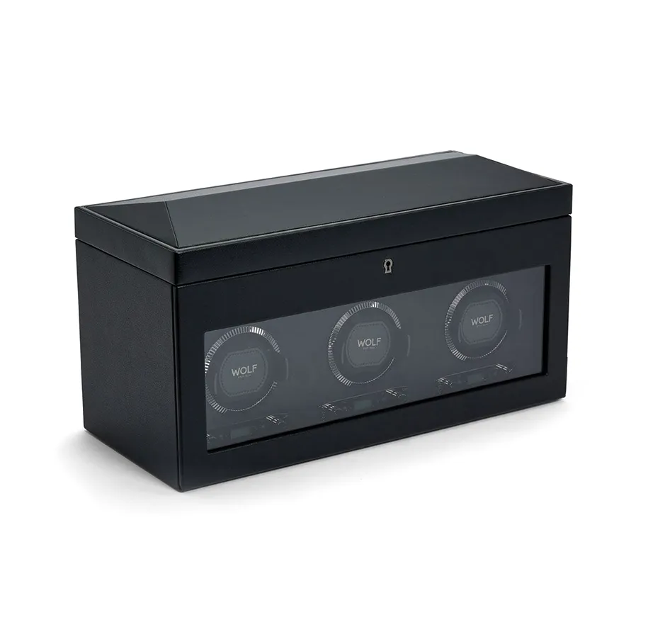 WOLF British Racing Triple Watch Winder with Storage in Black