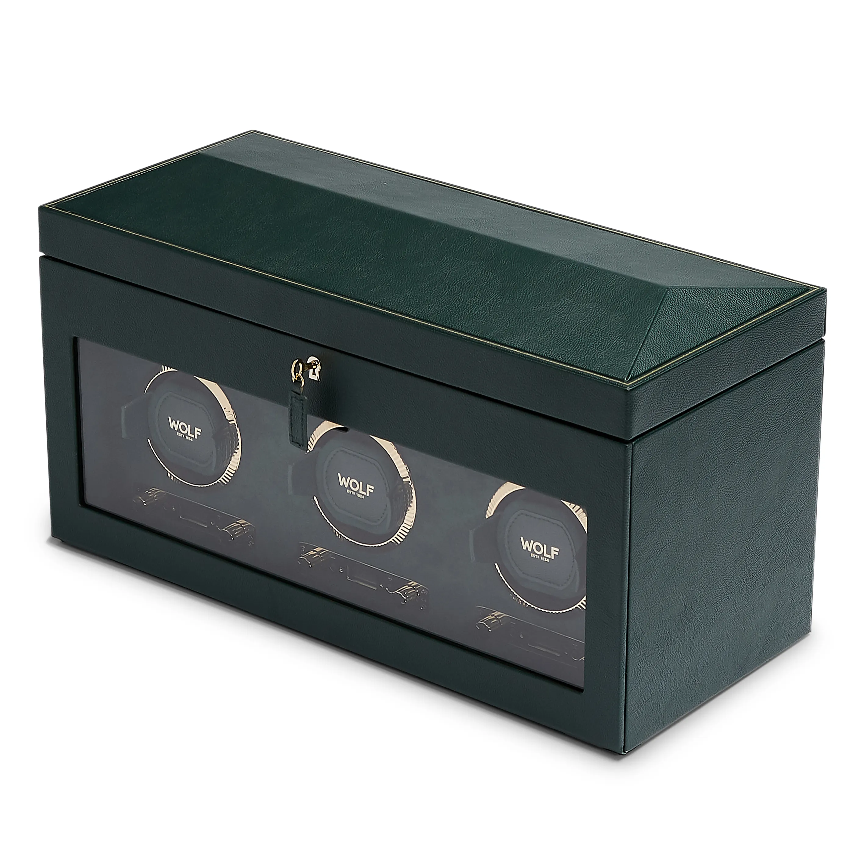 WOLF British Racing Triple Watch Winder with Storage in Green