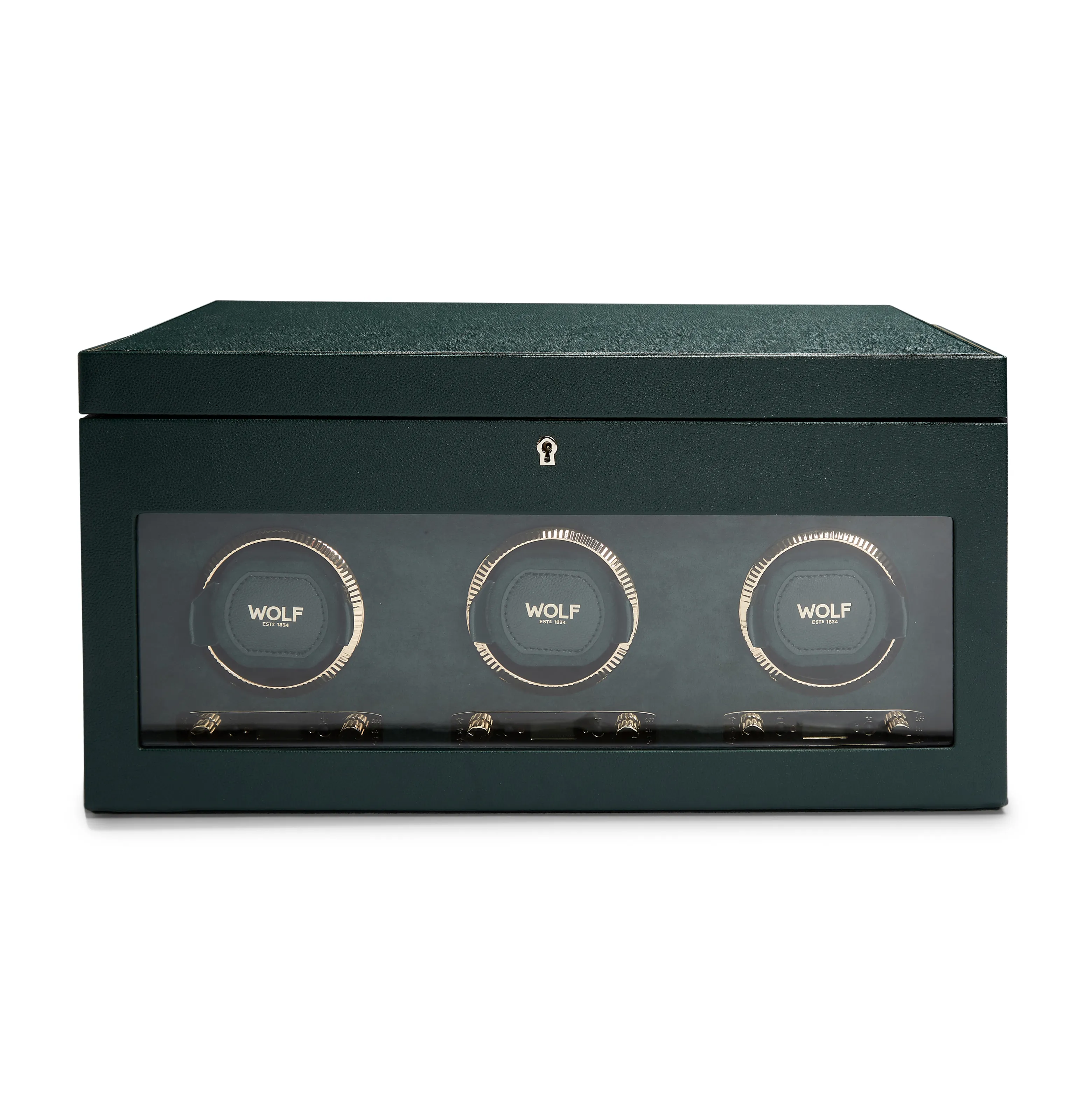WOLF British Racing Triple Watch Winder with Storage in Green