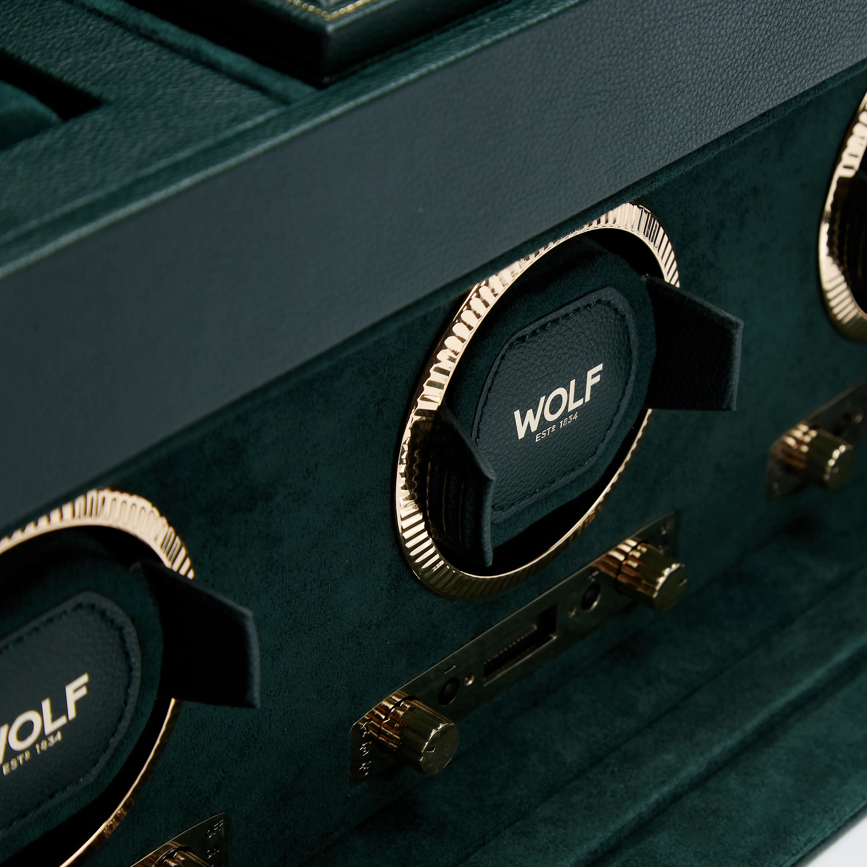 WOLF British Racing Triple Watch Winder with Storage in Green
