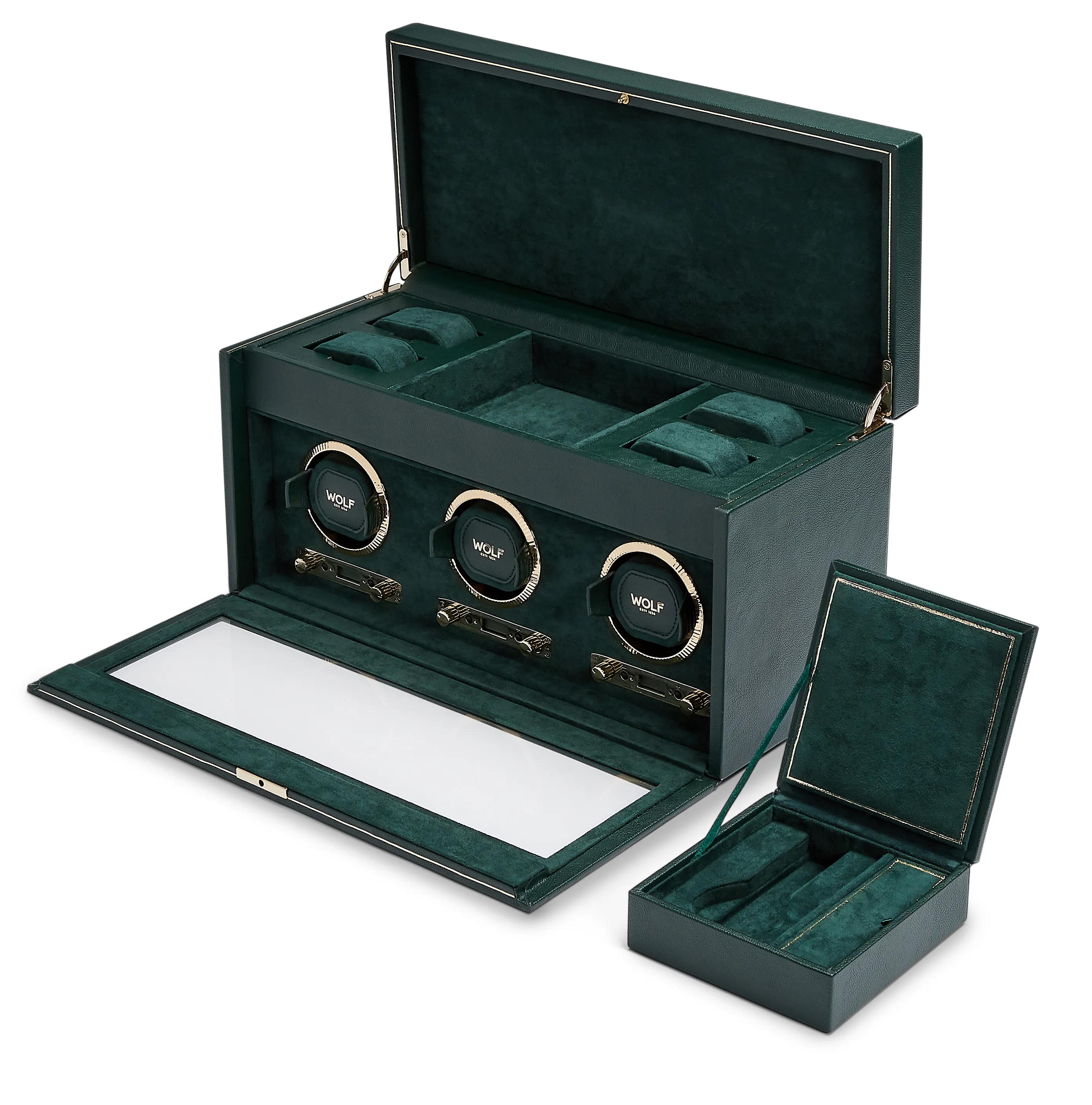 WOLF British Racing Triple Watch Winder with Storage in Green