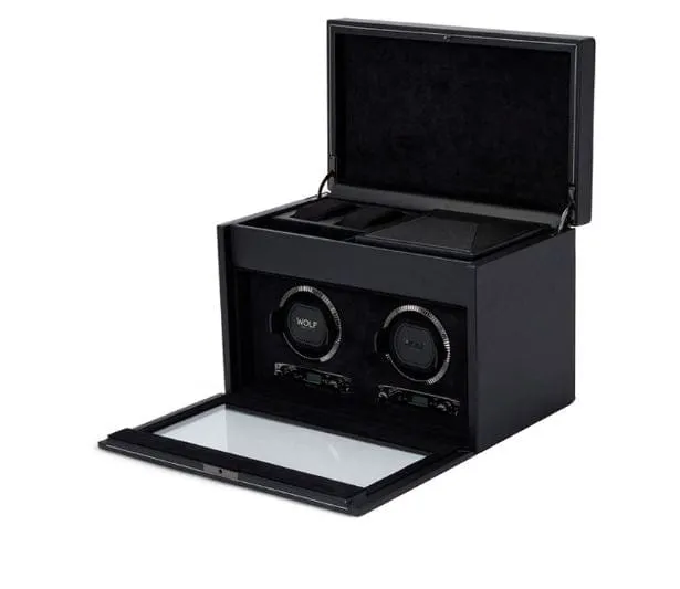 WOLF Double Watch Winder With Storage British Racing Black Collection