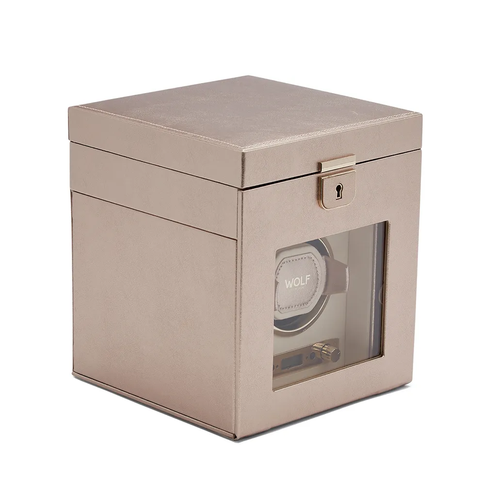 WOLF Palermo Single Watch Winder with Jewelry Storage in Rose Gold