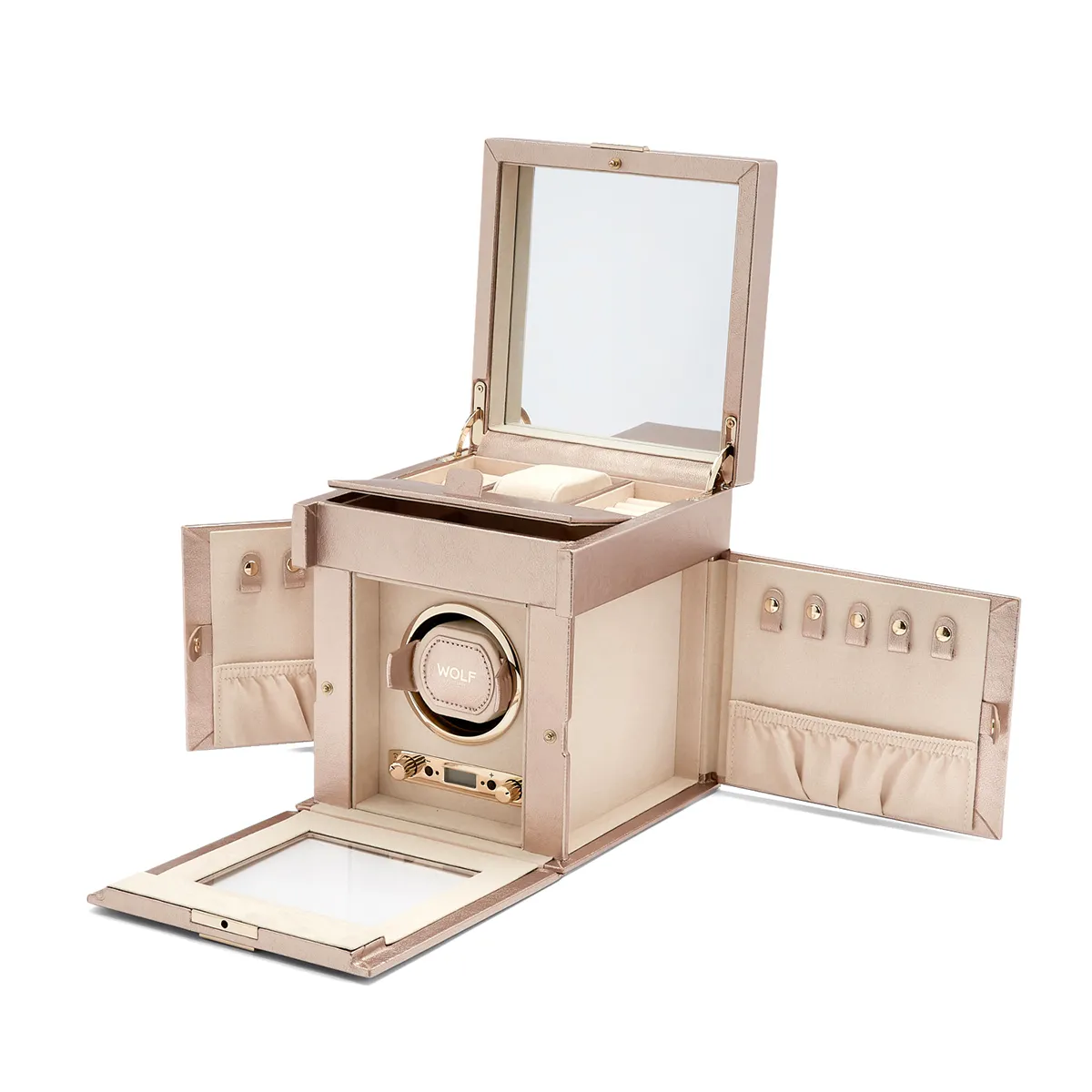 WOLF Palermo Single Watch Winder with Jewelry Storage in Rose Gold