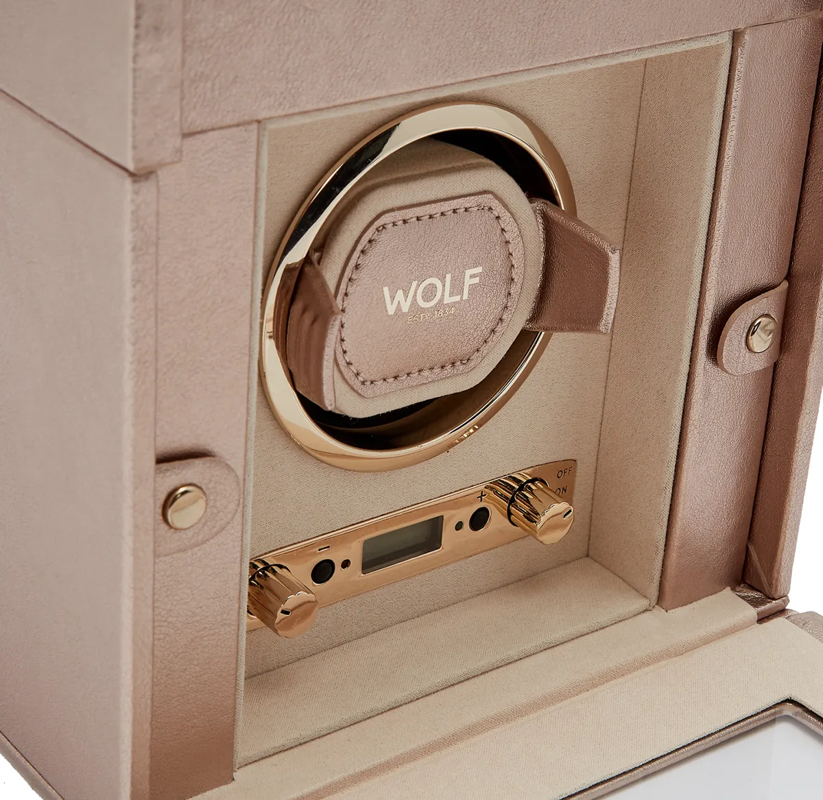 WOLF Palermo Single Watch Winder with Jewelry Storage in Rose Gold