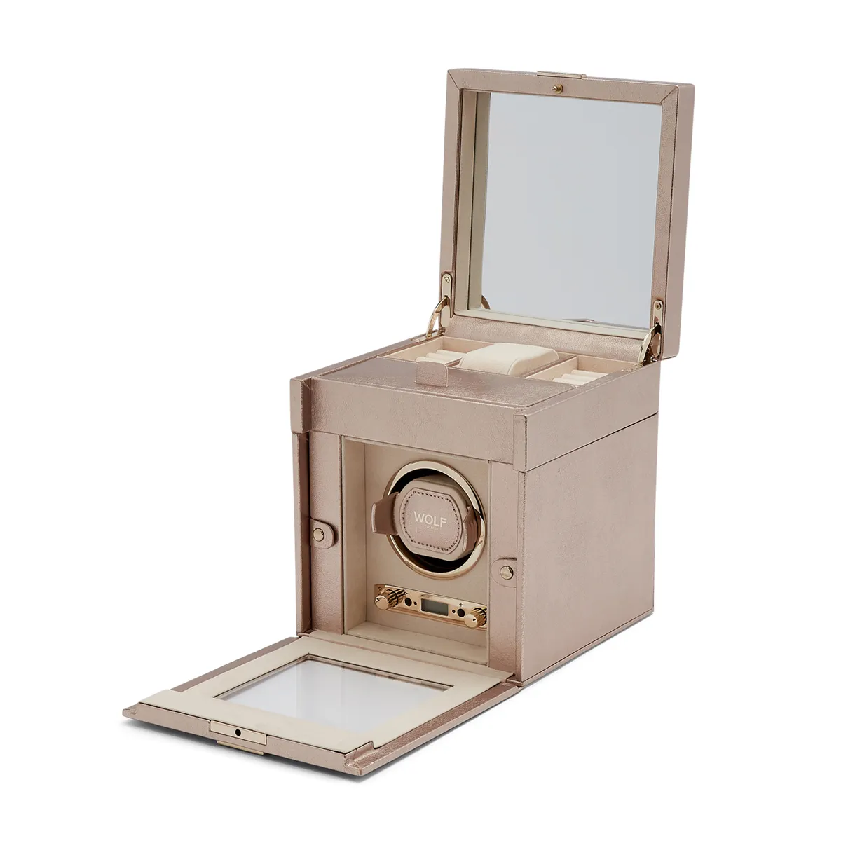 WOLF Palermo Single Watch Winder with Jewelry Storage in Rose Gold
