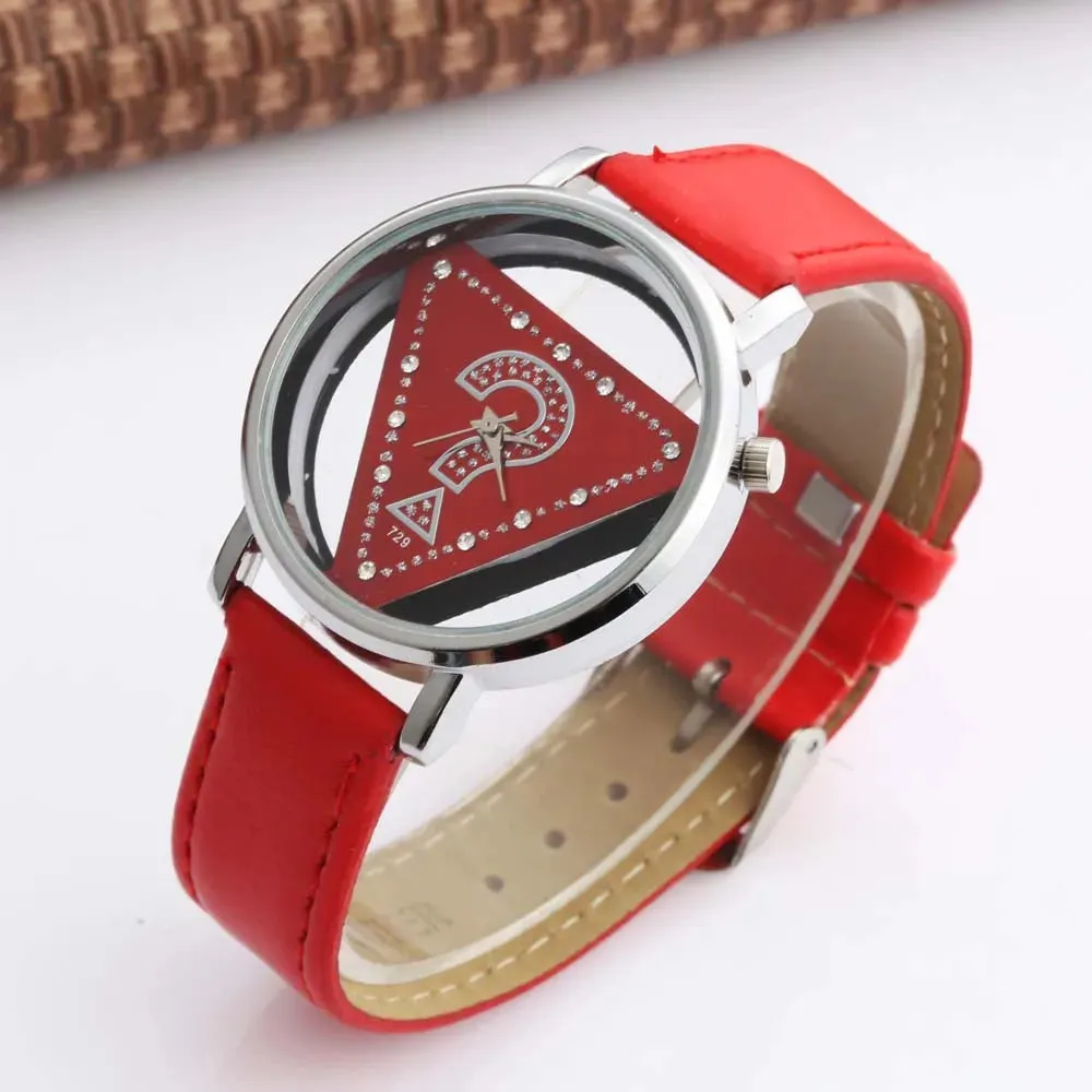 Womage Women Watches Ladies Watches Fashion Triangle Watches Women Transparent  Watches Quartz Wristwatches Leather reloj mujer