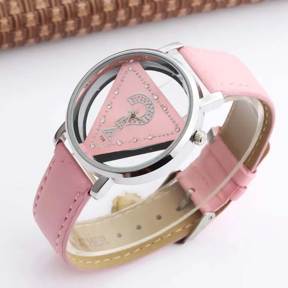 Womage Women Watches Ladies Watches Fashion Triangle Watches Women Transparent  Watches Quartz Wristwatches Leather reloj mujer
