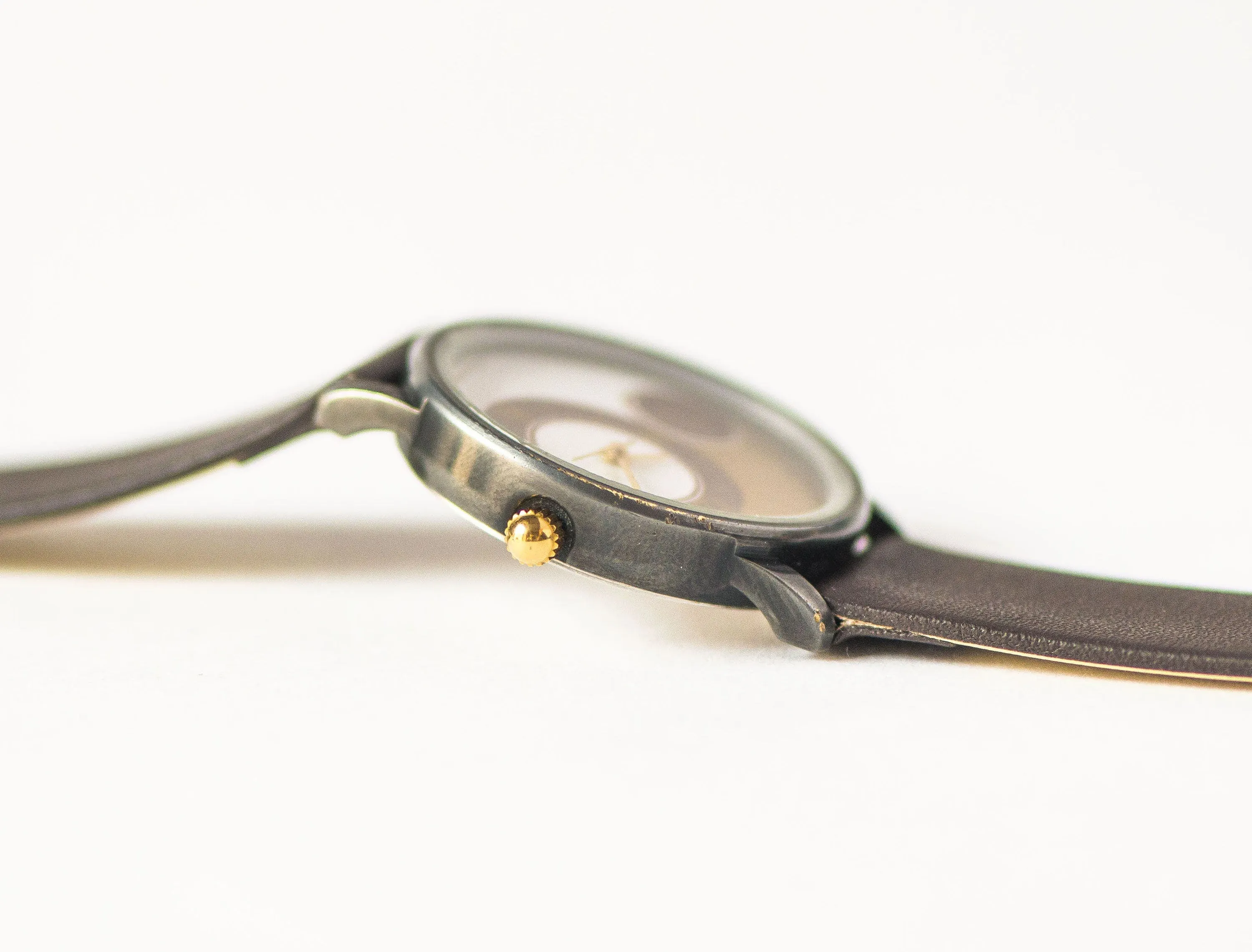 Women's quartz watch geometric, unique lady watch modern, round in round art watch Ray gift, teen watch 90s, new premium leather strap