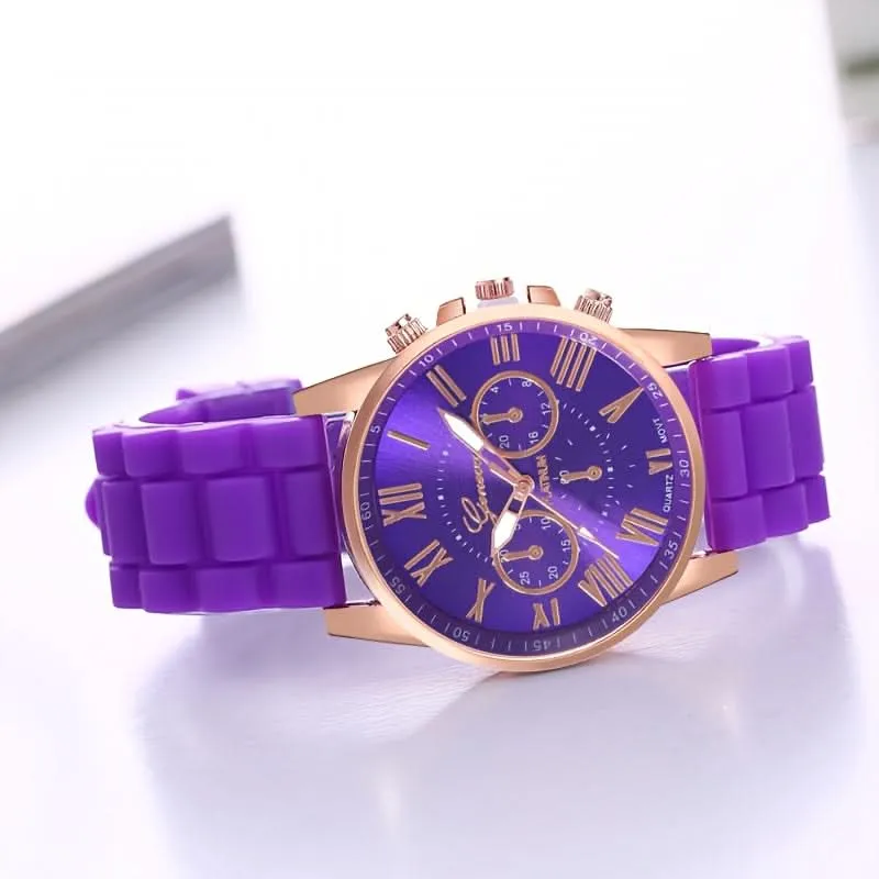 Women’s Round Alloy Case Quartz Watch - Stylish Silicone Band