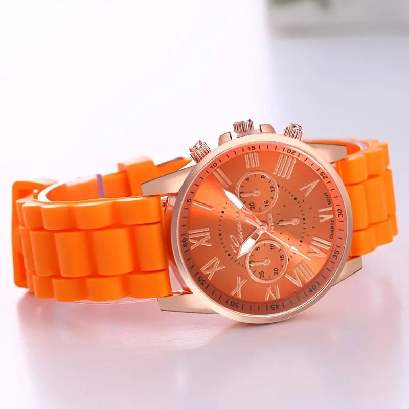 Women’s Round Alloy Case Quartz Watch - Stylish Silicone Band