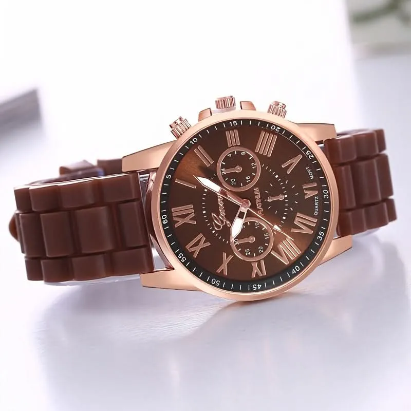 Women’s Round Alloy Case Quartz Watch - Stylish Silicone Band