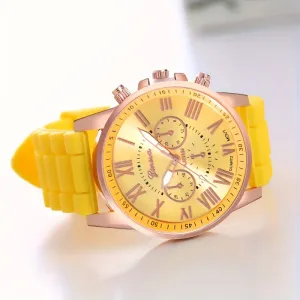 Women’s Round Alloy Case Quartz Watch - Stylish Silicone Band