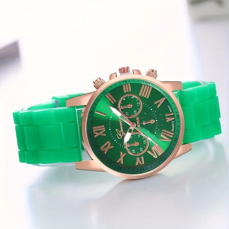 Women’s Round Alloy Case Quartz Watch - Stylish Silicone Band