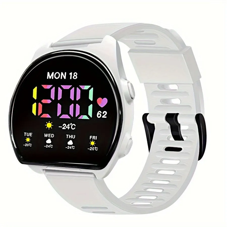 Women's Silicone Strap Semicircle Electronic Wristwatch, 24H Chronograph Date Multifunctional Electronic Watch FS