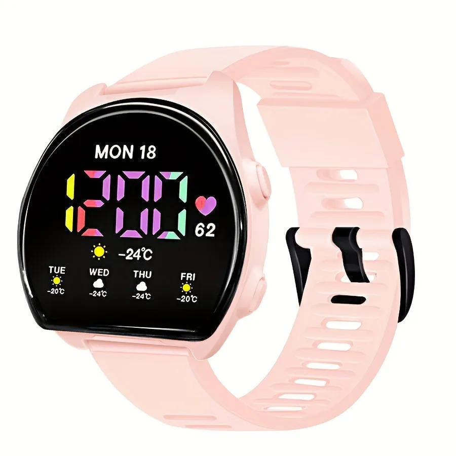 Women's Silicone Strap Semicircle Electronic Wristwatch, 24H Chronograph Date Multifunctional Electronic Watch FS