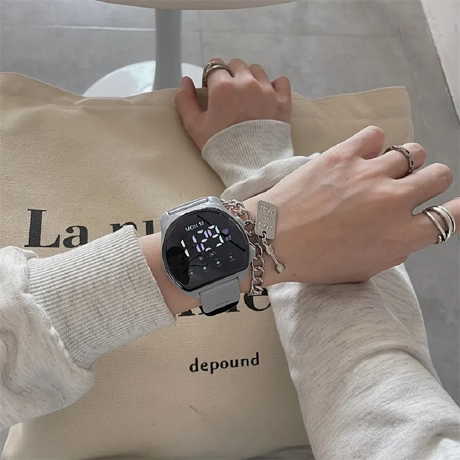 Women's Silicone Strap Semicircle Electronic Wristwatch, 24H Chronograph Date Multifunctional Electronic Watch FS